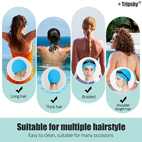 Tripsky Silicone Swim Cap,Comfortable Bathing Cap Ideal for Curly Short Medium Long Hair, Swimming Cap for Women and Men, Shower Caps Keep Hairstyle Unchanged (SKU Blue) - Image 3