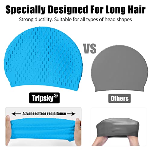 Tripsky Silicone Swim Cap,Comfortable Bathing Cap Ideal for Curly Short Medium Long Hair, Swimming Cap for Women and Men, Shower Caps Keep Hairstyle Unchanged (SKU Blue) - Image 4