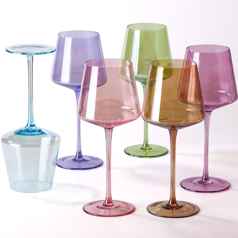 Physkoa Colored Wine Glasses Set of 616oz HandBlown Crystal Wine Glass with Stem Unique RedWhite Wine Glasses For Holiday Bar