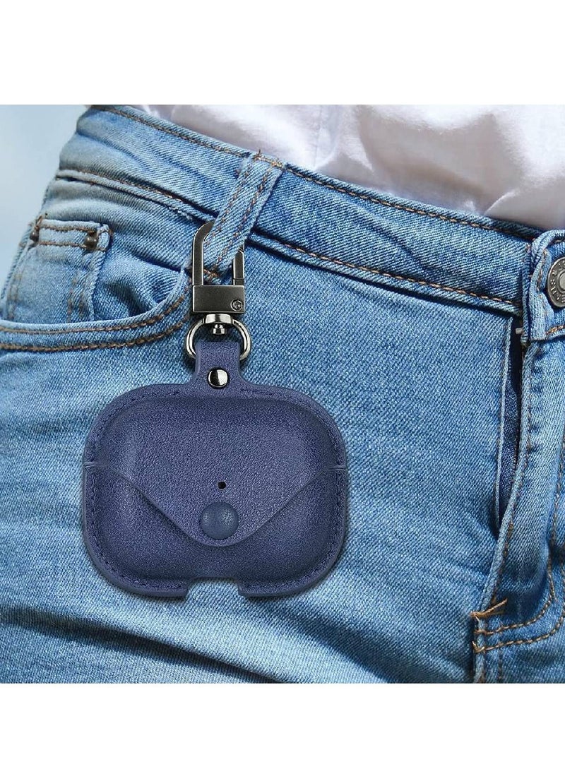 Generic - Leather Protective Case Skin Cover with Keychain and Lock for Apple Airpods 3 Case Women Men Blue - Image 1