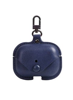 Leather Protective Case Skin Cover with Keychain and Lock for Apple Airpods 3 Case Women Men Blue