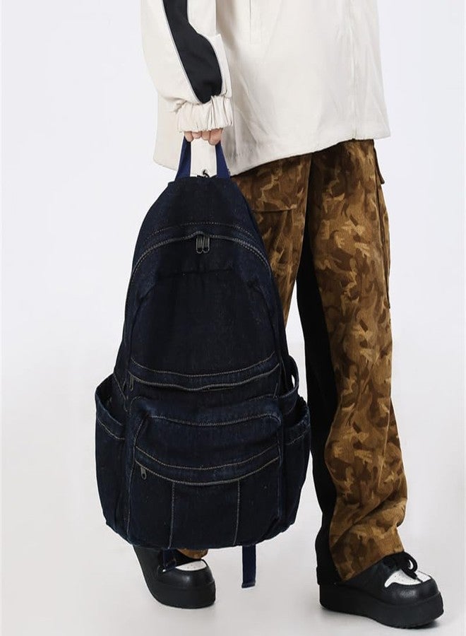 MaxxCloud Vintage Denim Laptop Backpack Casual Canvas Daypack Handbag Purse Lightweight Rucksack Shoulder Bag (ZF675 Dark) - Image 5