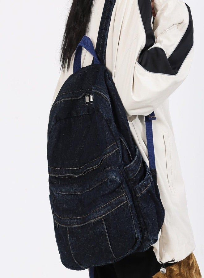 MaxxCloud Vintage Denim Laptop Backpack Casual Canvas Daypack Handbag Purse Lightweight Rucksack Shoulder Bag (ZF675 Dark) - Image 2