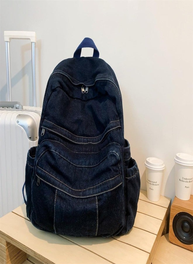 MaxxCloud Vintage Denim Laptop Backpack Casual Canvas Daypack Handbag Purse Lightweight Rucksack Shoulder Bag (ZF675 Dark) - Image 4