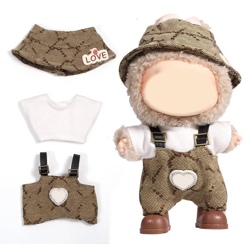 AICase for 17cm Doll ClothesOutfitClothing Set for 17cm Doll3 Piece Set Hat ClothingBoys and Girls Stylish Adorable Clothes AccessoriesBrown Denim SuithatOveralls - Image 2