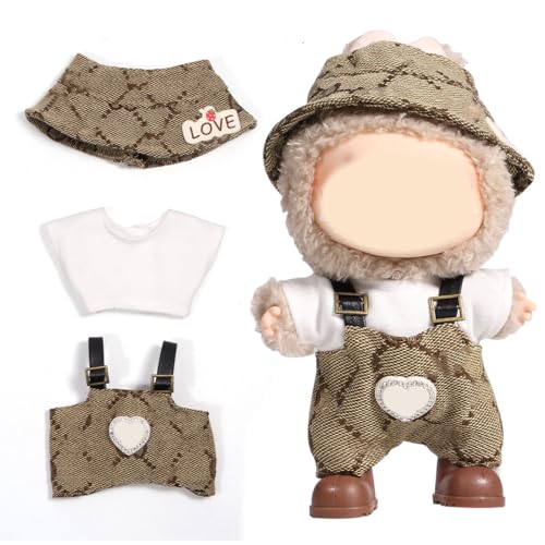 AICase for 17cm Doll ClothesOutfitClothing Set for 17cm Doll3 Piece Set Hat ClothingBoys and Girls Stylish Adorable Clothes AccessoriesBrown Denim SuithatOveralls - Image 1