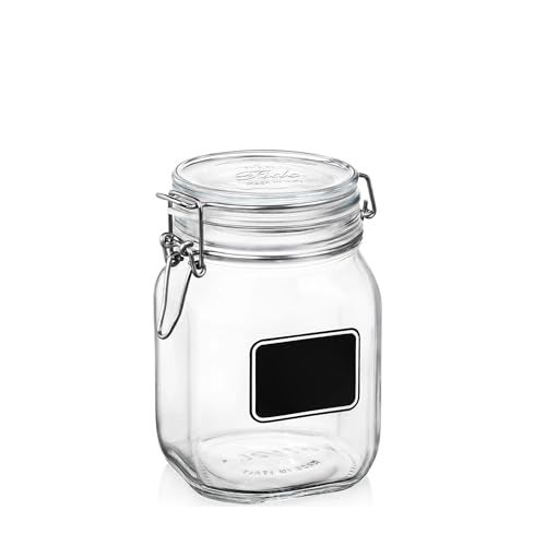 Bormioli Rocco Fido Square Clear Jar with Chalkboard, 33-3/4-Ounce - Image 1