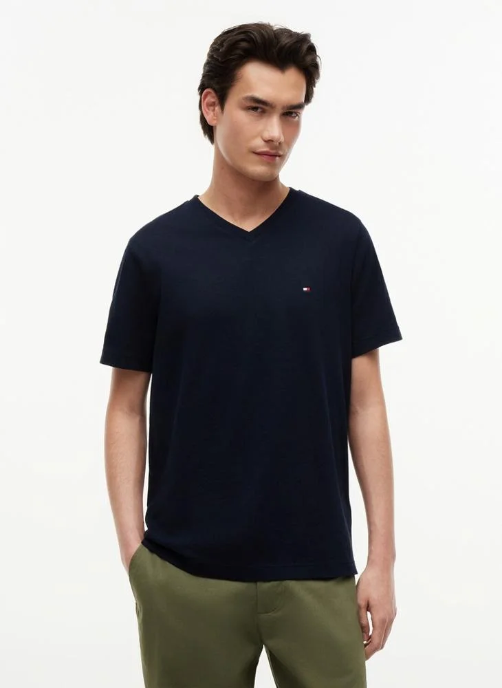 Flag Embroidery V-Neck T-Shirt