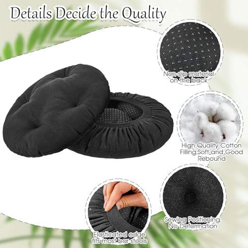 Marsui 4 Pieces Soft Stool Covers Round Bar Stool Cushions with Elastic Band Padded Seat Covers Nonslip Round Seat Cushions for Chairs Slipcovers(12 Inch,Black) - Image 3