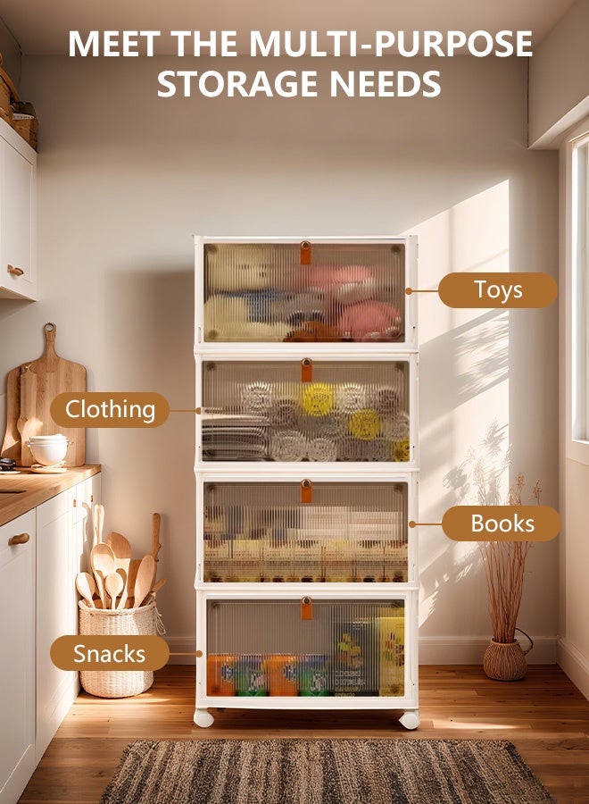 4 Tier Plastic Storage Bins with Lids and Wheels, Stackable Folding Storage Containers, Collapsible Storage Boxes for Clothes, Toys, Office, Bedroom, Living Room, Dorm - Image 1