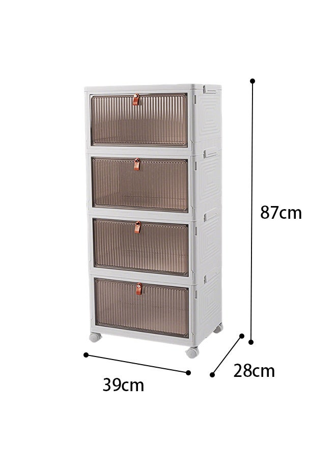 4 Tier Plastic Storage Bins with Lids and Wheels, Stackable Folding Storage Containers, Collapsible Storage Boxes for Clothes, Toys, Office, Bedroom, Living Room, Dorm - Image 2