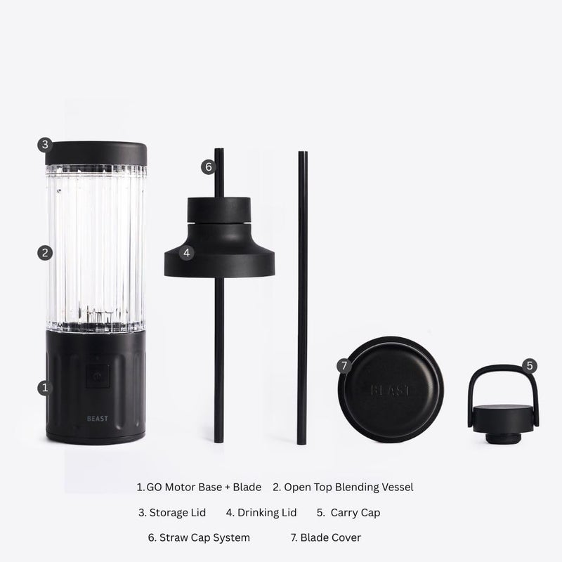 Beast GO Cordless, Premium Portable Blender for Shakes & Smoothies, 22oz Blending Vessel, Blends Ice & Frozen Fruit, Rechargeable USB-C Battery, Drinking Lid and Straw System (Carbon Black) - Image 2