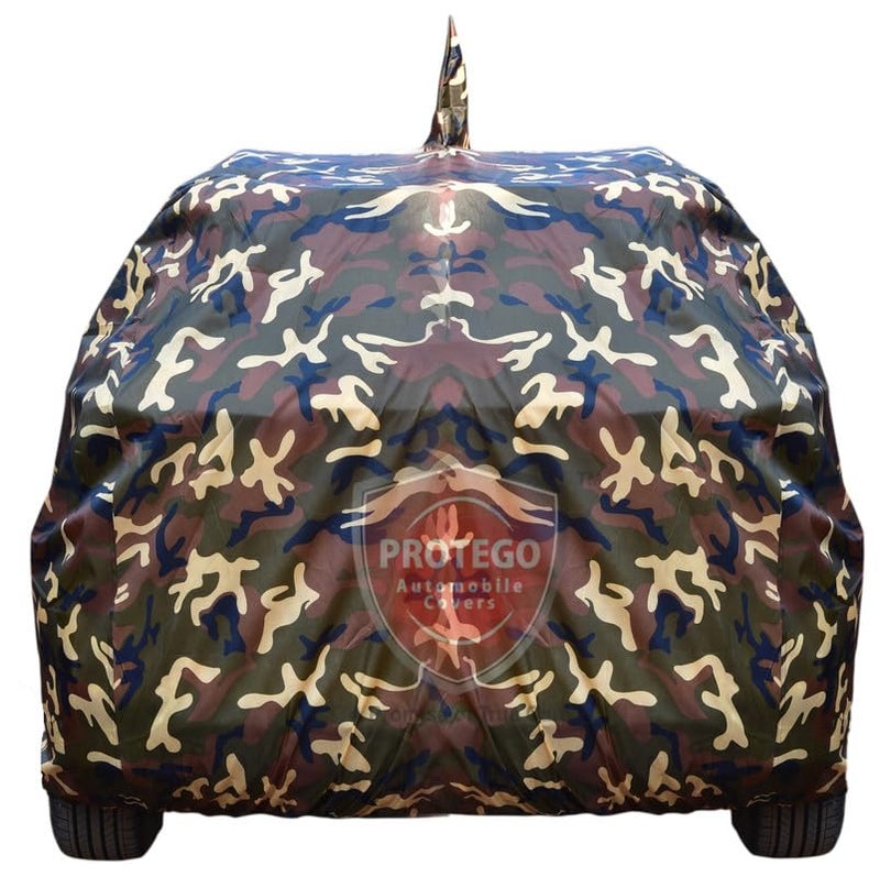 PROTEGO 4x4 Heavy Duty Fabric All Weather Car Cover for Toyata Glanza | Dog Proof, 100% Waterproof, Custom Fit, Elastic Grip, 4+ Years Life, Durable, Mirror Pocket | (Army Military) - Image 4
