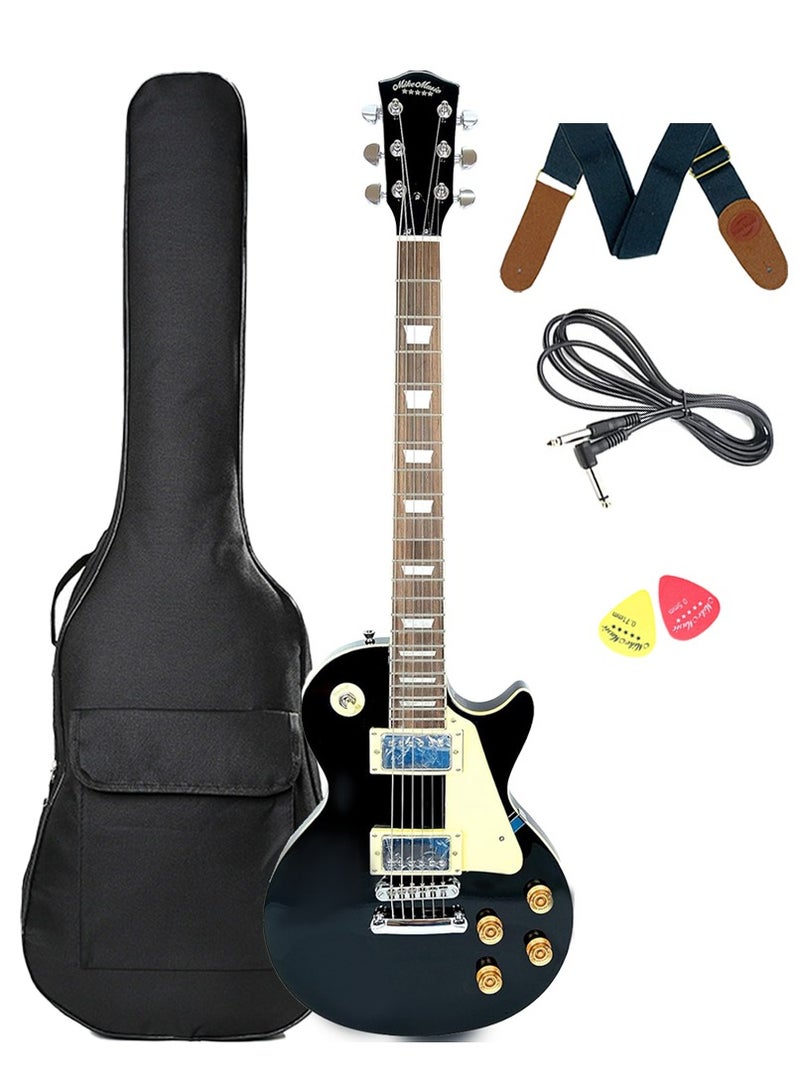 Mike Music 39 Inch Electric Guitar,  Full Size Electric Guitar LP Style for Beginner, Intermediate & Pro Players,Mahogany Wood Solid Body Guitar for Rock Pop Jazz Music, Bonus Electric Guitar Bag, Strap, Cable, 2 Picks - Black  - Image 1
