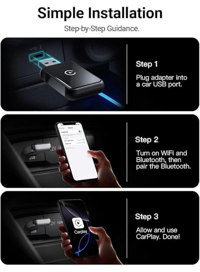 محول لاسلكي 2 في 1 لنظام CarPlay وأندرويد أوتو - دونجل USB لاسلكي سريع ومستقر - يحول التوصيل السلكي إلى لاسلكي بتشغيل فوري - Image 3