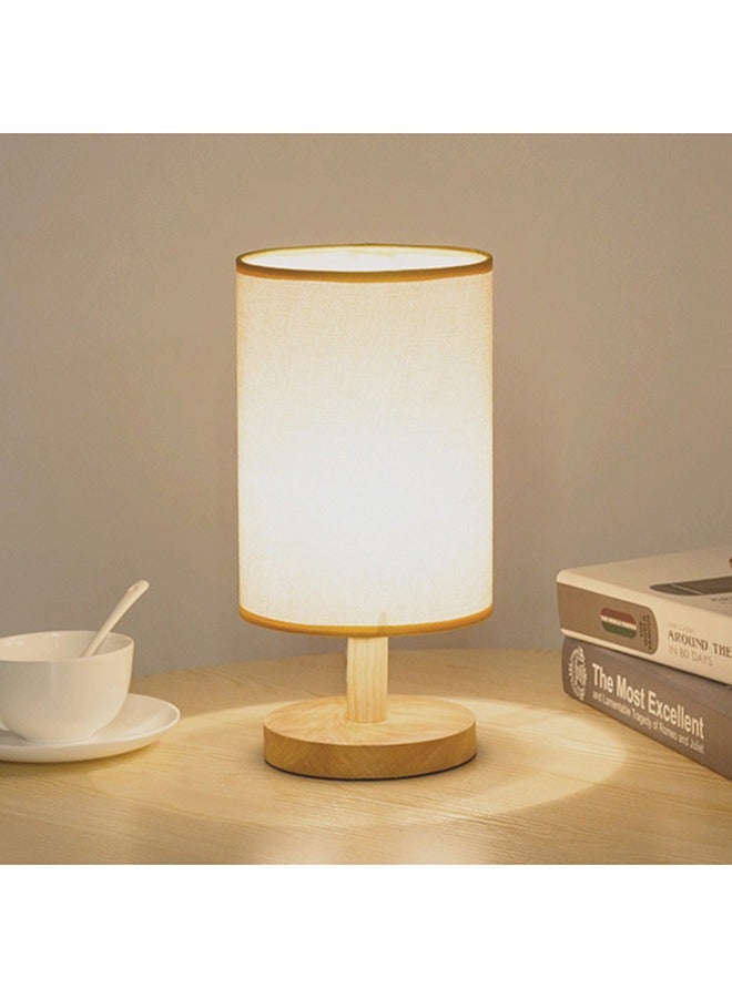 Bedside Table Lamp USB Switch Cable LED Bedroom Lamp Nightstand Desk Lamp, Minimalist Solid Wood Round Base with Fabric Shade for Living Room Kids Room Office White - Image 4