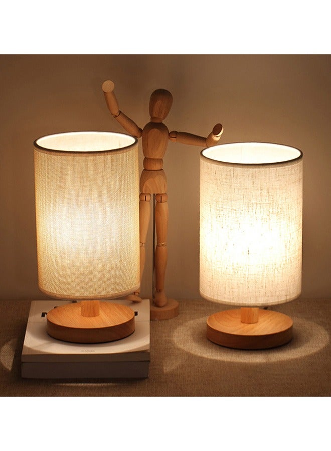 Bedside Table Lamp USB Switch Cable LED Bedroom Lamp Nightstand Desk Lamp, Minimalist Solid Wood Round Base with Fabric Shade for Living Room Kids Room Office White - Image 5