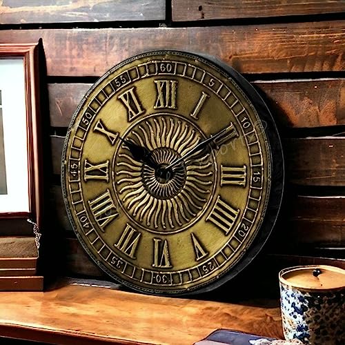 Vintage Clock Vintage Handicraft Decorative Wooden Brass Inlay Artware/Handcrafted Sun Design Wall Art Clock/VC-8005-8 - Image 1