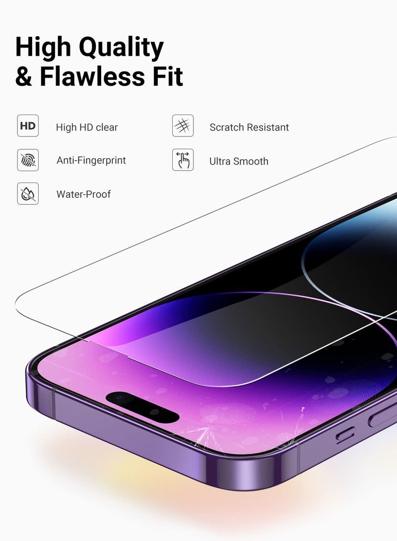 BORTONY Screen Protector for iPhone 14 Pro Tempered Glass Pack of 2 Easy Installation Bubble Free HD Clear Scratch Resistant Anti-Fingerprint Full Screen Coverage Compatible with Apple iPhone 14 Pro 6.1 Inch - Image 2