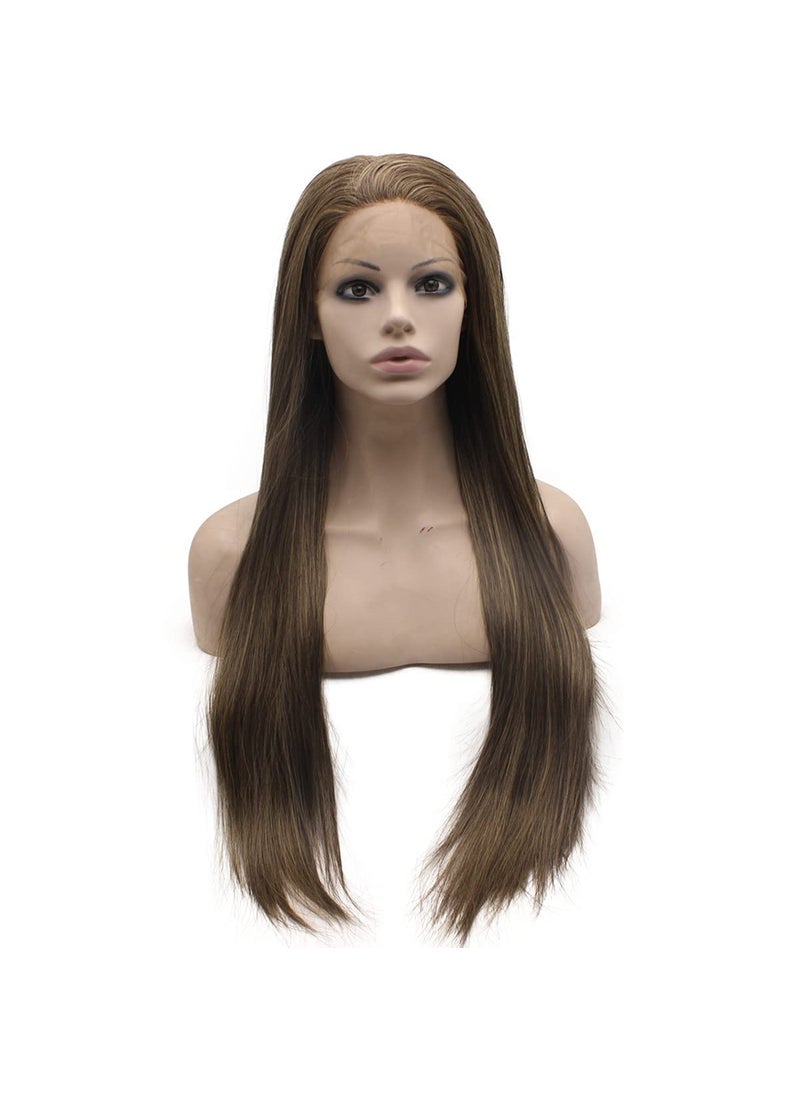 MX angel - Mxangel Long Brown Blonde Mix Hand Tied Synthetic Wig Lace Front Natural Heat Friendly Wig - Image 1