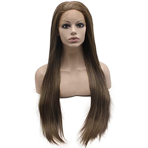 MX angel Long Brown Blonde Mix Hand Tied Synthetic Wig Lace Front Natural Heat Friendly Wig - Image 2