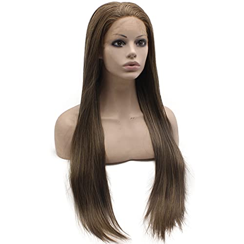 MX angel Long Brown Blonde Mix Hand Tied Synthetic Wig Lace Front Natural Heat Friendly Wig - Image 5
