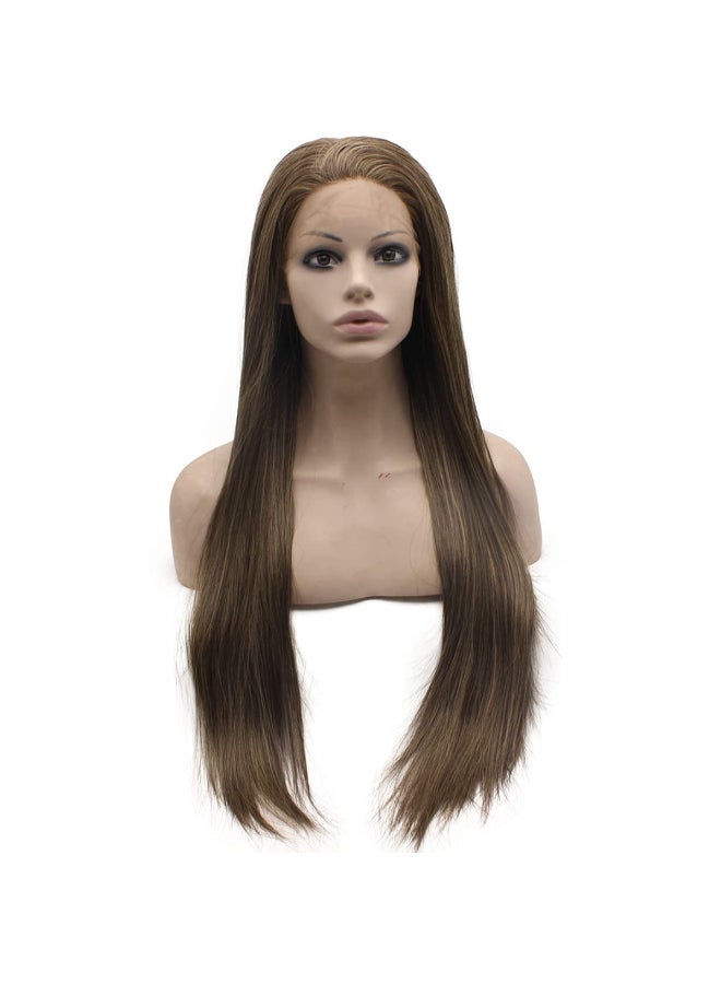 MX angel Long Brown Blonde Mix Hand Tied Synthetic Wig Lace Front Natural Heat Friendly Wig - Image 3