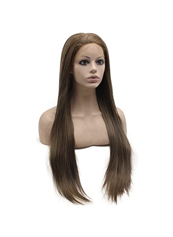MX angel Long Brown Blonde Mix Hand Tied Synthetic Wig Lace Front Natural Heat Friendly Wig - Image 4