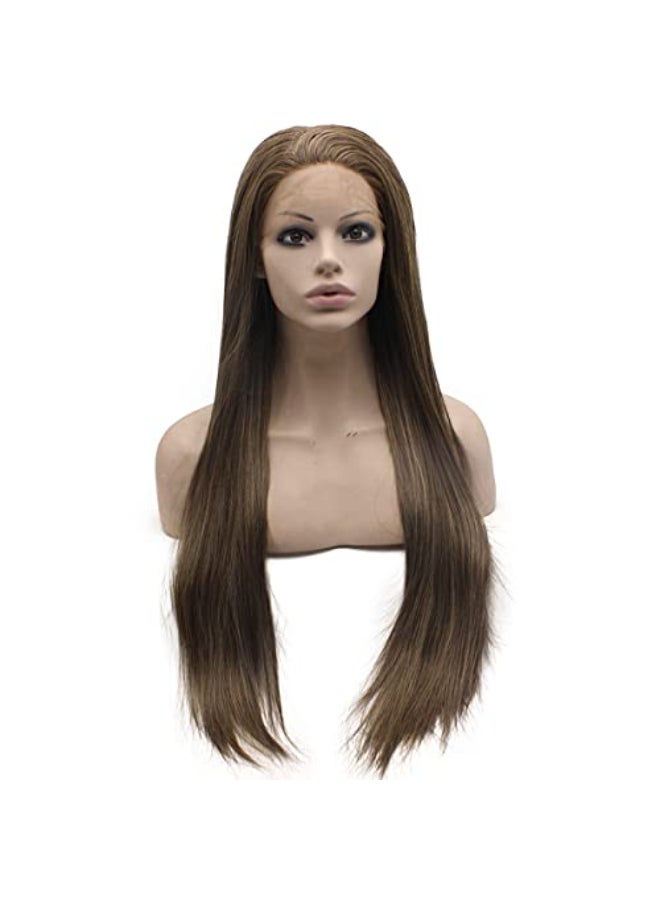 MX angel Long Brown Blonde Mix Hand Tied Synthetic Wig Lace Front Natural Heat Friendly Wig - Image 1