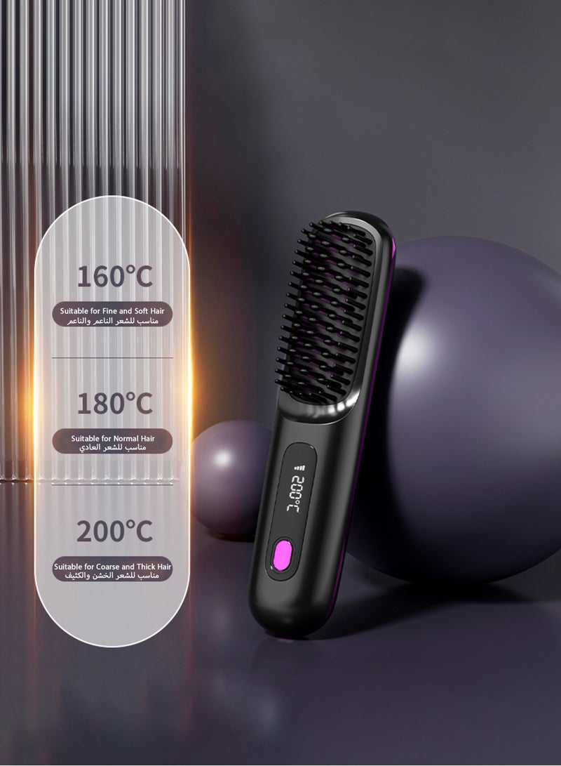 Electric Hair Straightener Brush, Portable Ceramic Ionic Straightening Comb and Curler, LED Display, Fast Heating, 3 Temp Settings  Anti-Scald Head Massager for All Hair Types, Black - Image 4