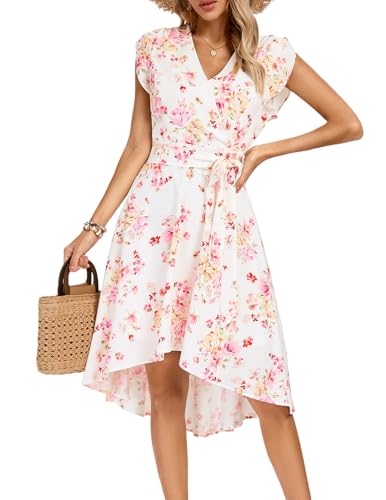 JASAMBAC Women's Vintage Floral High Low Semi Formal Dresses for Bridal Shower Evening Guest Dress Floral Pink XL - Image 1
