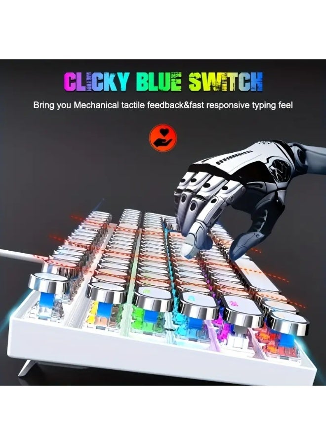 T-WOLF T75 104-Key Mechanical Gaming Keyboard, Retro Gaming Keyboard with 9 RGB Lighting Modes, Wired Connection, Metal Panel with Round Keycaps, Suitable for Gaming and Office Use - Image 4