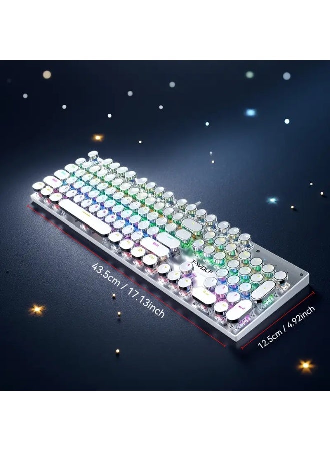 T-WOLF T75 104-Key Mechanical Gaming Keyboard, Retro Gaming Keyboard with 9 RGB Lighting Modes, Wired Connection, Metal Panel with Round Keycaps, Suitable for Gaming and Office Use - Image 3