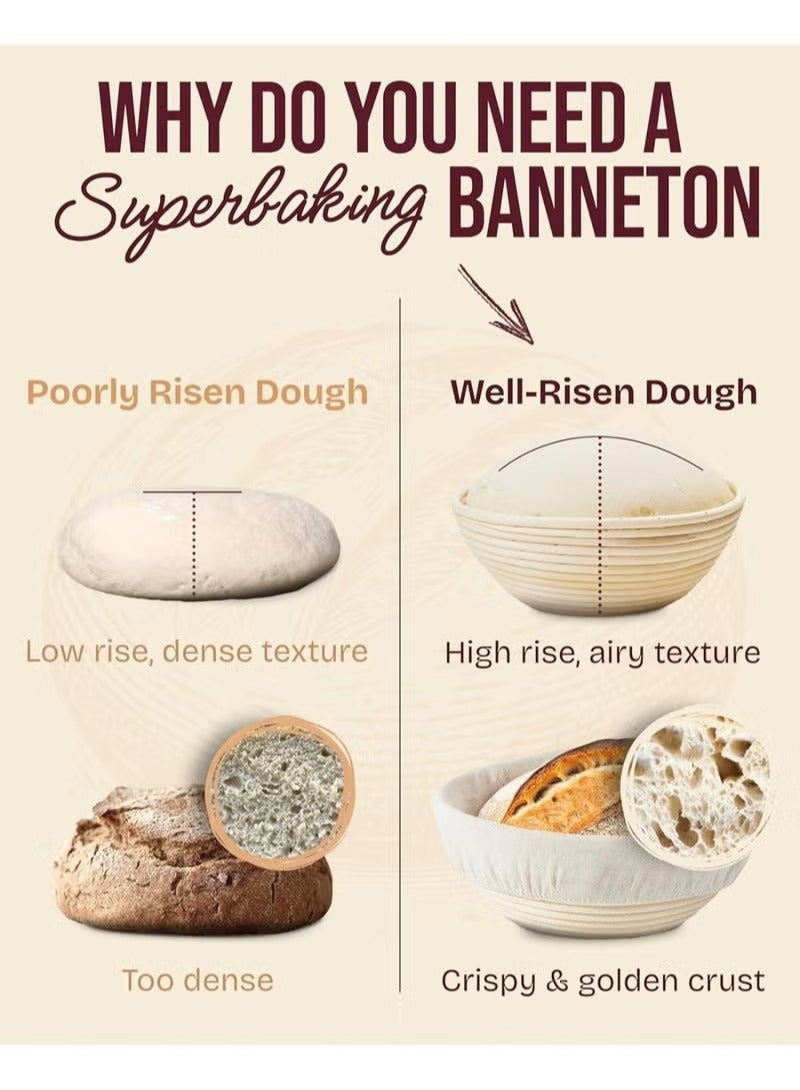 Sourdough Proofing Basket Kit, Banneton Bread Baking Supplies, Round 9 Inch Sourdough Starter Kit, Proofing Basket for Bread Baking, Bread Making Supplies Tools, Banneton Basket Gift Set - Image 4