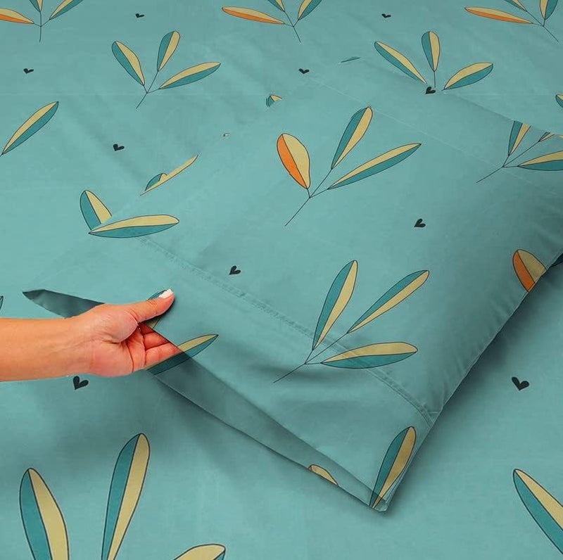 BSB Home Premium Cotton Elastic Fitted Floral Bedsheets with 2 King Size Pillow Covers | Double Bed with All Around Elastic 180 TC Supersoft | (72"x78",Aqua & Light Green) - Image 4