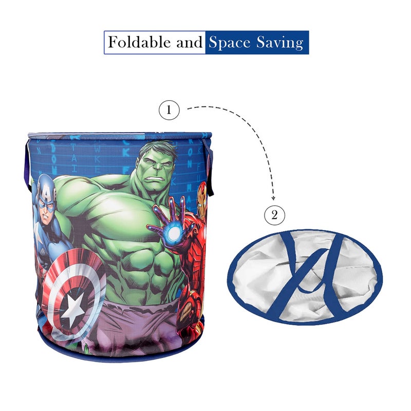 Kuber Industries Marvel Avengers Print Round Laundry BasketPolyester Clothes HamperWaterproof Foldable Round Laundry Bag with Handle45 LtrNavy Blue - Image 3