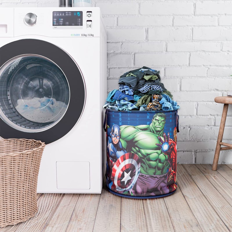 Kuber Industries Marvel Avengers Print Round Laundry BasketPolyester Clothes HamperWaterproof Foldable Round Laundry Bag with Handle45 LtrNavy Blue - Image 5