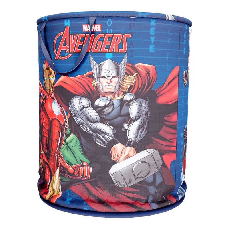 Kuber Industries Marvel Avengers Print Round Laundry BasketPolyester Clothes HamperWaterproof Foldable Round Laundry Bag with Handle45 LtrNavy Blue - Image 2