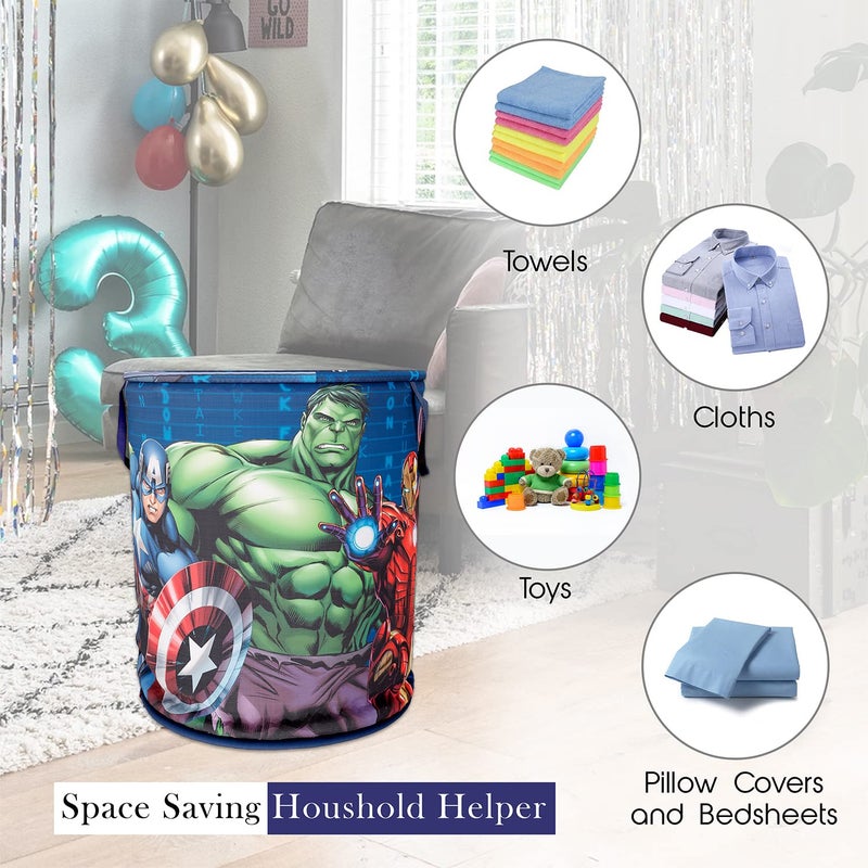 Kuber Industries Marvel Avengers Print Round Laundry BasketPolyester Clothes HamperWaterproof Foldable Round Laundry Bag with Handle45 LtrNavy Blue - Image 4
