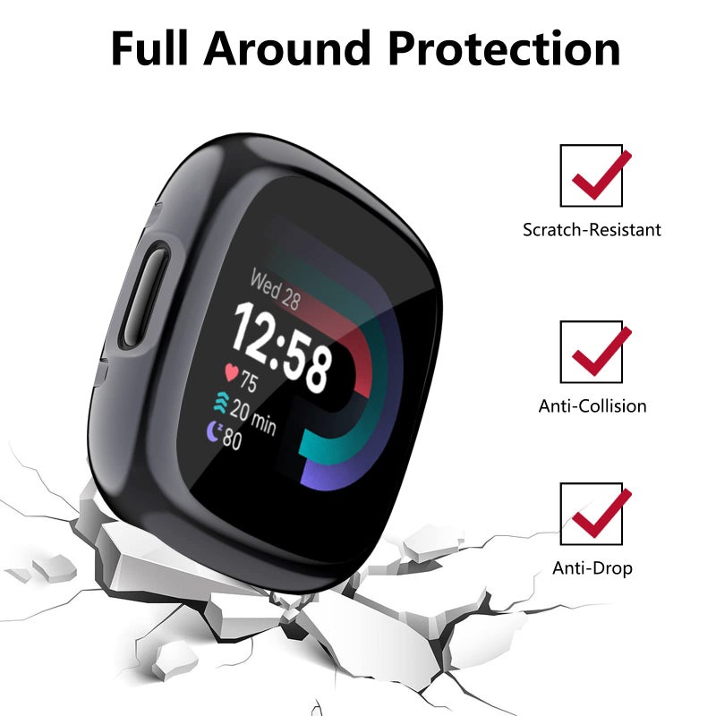 Tobfit [4 Pack] Screen Protector Case Compatible for Fitbit Sense 2 / Fitbit Versa 4, Slim Fit Full Protective Cover Shockproof Bumper Glossy Soft TPU Sense 2 Case Cover (Black+Graphite+Navy Blue+Clear) - Image 3