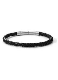 FOSSIL Men Cubic Zirconia Black Skinny Braid Bracelet  - Image 1