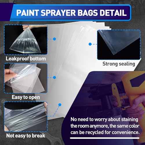 KOTESLLOE Paint Sprayer Parts, 50 Pcs Paint Sprayer Bags, 7.8'' X 11.8'' Sprayer Cup Liners, Transparent Spray Gun Cup Canister Liners for Wagner Paint Sprayer - Image 4