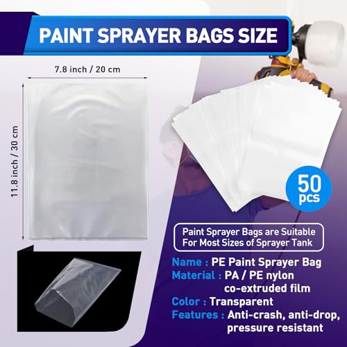 KOTESLLOE Paint Sprayer Parts, 50 Pcs Paint Sprayer Bags, 7.8'' X 11.8'' Sprayer Cup Liners, Transparent Spray Gun Cup Canister Liners for Wagner Paint Sprayer - Image 2