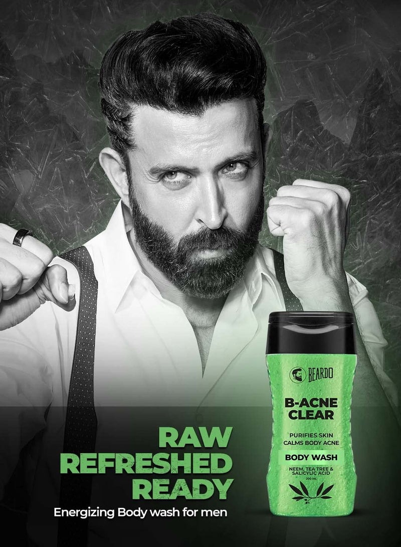 Beardo Body Acne Clear Body Wash for Men 200 ml With Neem Tea Tree and Salicylic Acid Clean Clear Skin For Body Acne and Skin Purification B-acne - Image 4
