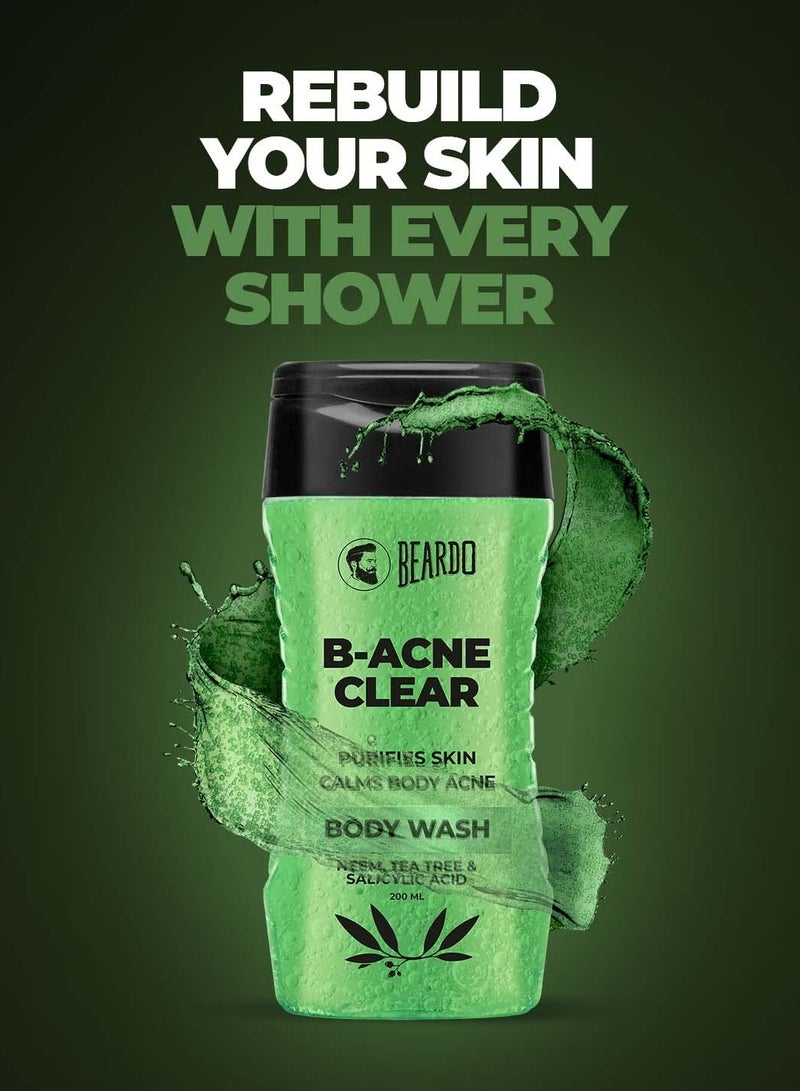 Beardo Body Acne Clear Body Wash for Men 200 ml With Neem Tea Tree and Salicylic Acid Clean Clear Skin For Body Acne and Skin Purification B-acne - Image 2
