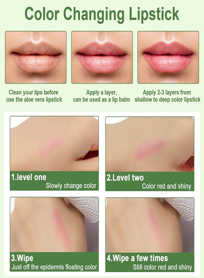 DTDR 2PCS Aloe Vera Lipstick,Long Lasting Nutritious Color Changing Lip Balm,Natural Moisturizer Magic Temperature Color Change Lip Gloss,Green - Image 4