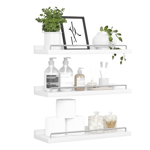 RYOFOBETTO Floating Shelves for Wall Decor, White and Grey Shelves for Bathroom, Living Room, Bedroom, Picture Frames, Plants, Kitchen (Set of 3) - Image 1
