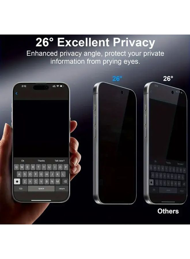 Two Pieces Privacy Screen Protector Film Compatible With iPhone 12 Pro Max Featuring 9H Tempered Glass Black - Image 3