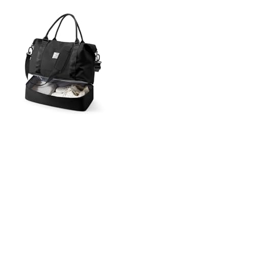 VECAVE Travel Duffel Bag, 18x14x8 Inches Travel Bag Spirit with Shoes Compartment, Weekender Overnight Bag for Women with Trolley Sleeve, Carry On Bag for Airplanes Sport Tote Gym Bag Black - Image 1