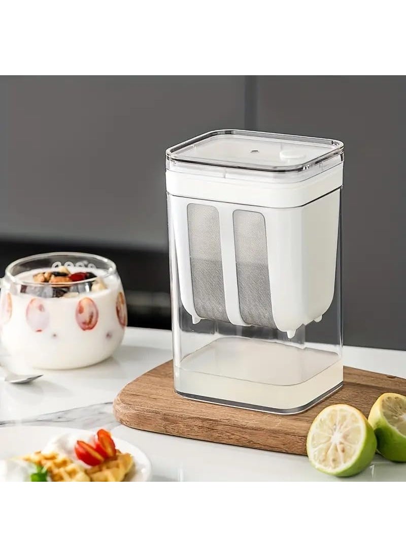 MAHNTMART - MAHNTMART Greek Yogurt Curd Maker 1100ml Fine Mesh Strainer with Lid Multifunctional Yoghurt Filter Curd Maker for Home Whey Separator Perfect for Homemade Yogurt Curd Cheese More - Image 1